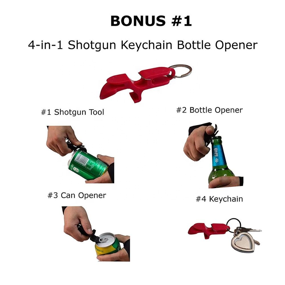 NEW 3in1 Multifunctional Zinc Alloy Easy Drinking Metal Shotgun Tool Keychain All in One Bottle Opener for Party Gift