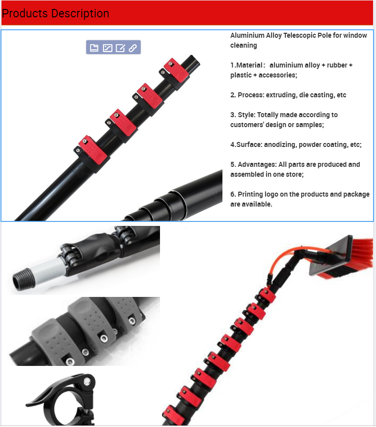 China fatory OEM 72m aluminium alloy extension pole for window cleaning telescopic pole with thread connector