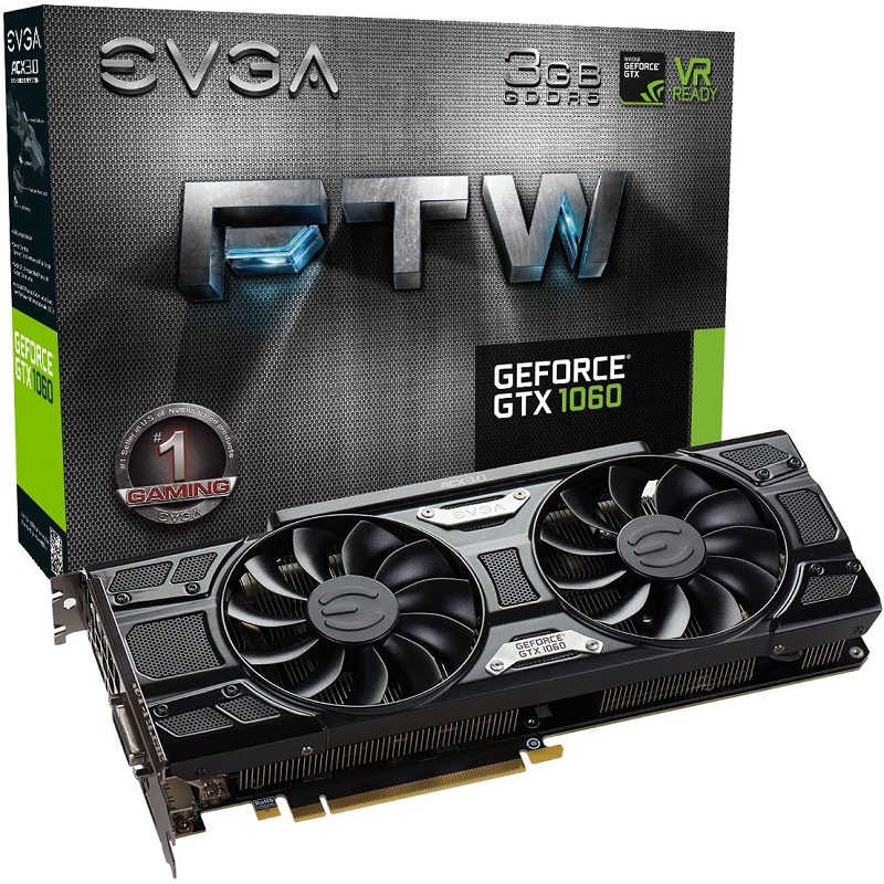 EVGA GeForce GTX 1060 3GB FTW GAMING ACX 3.0, 3GB GDDR5, LED, DX12 OSD Support Graphic Cards 03G-P4-6168-K
