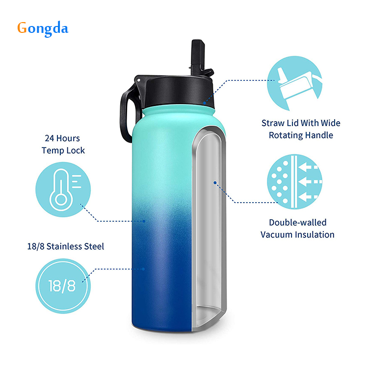 Wholesale high quality double wall 304SS vacuum insulated thermos Hydro Flask type wide mouth bottle with straw lid new