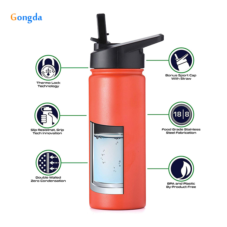 Wholesale high quality double wall 304SS vacuum insulated thermos Hydro Flask type wide mouth bottle with straw lid new