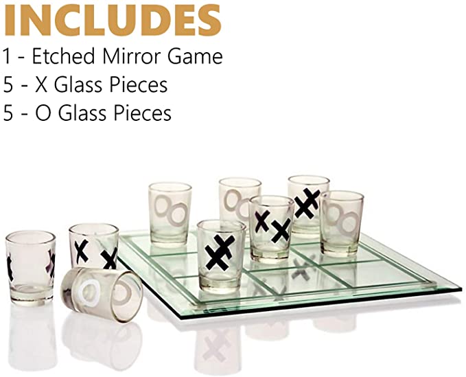 Tic Tac Toe Shot Glass Drinking Game Glass Game Board and 9 Shot Glasses