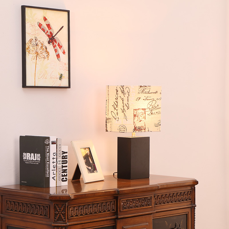 LED LightFast Charge Wood USB Side Table and Desk Lamp with Screen Line Fabric ShadeTouch Switch