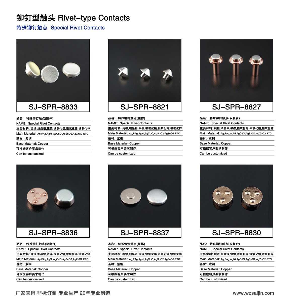 Electrical Special Rivet contact used swiches Bullet Copper Rivet Contacts