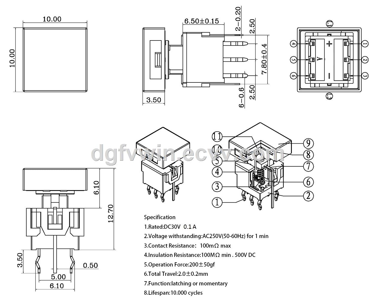 Latching LED Illuminated Light Push Tact Switches