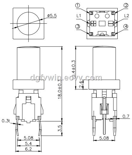 LED illuminated Tact Button Switch 6x6x9mm