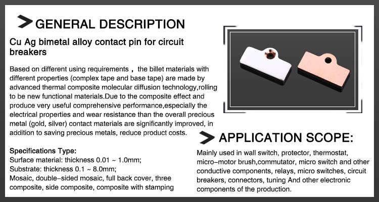 Precious metal Cu Ag bimetal alloy contact pin for circuit breakers