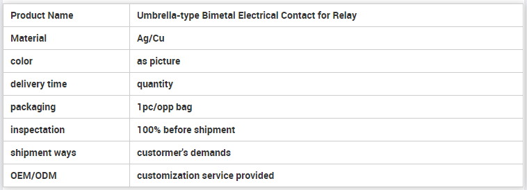 Umbrellatype Bimetal Electrical Contact for Relay