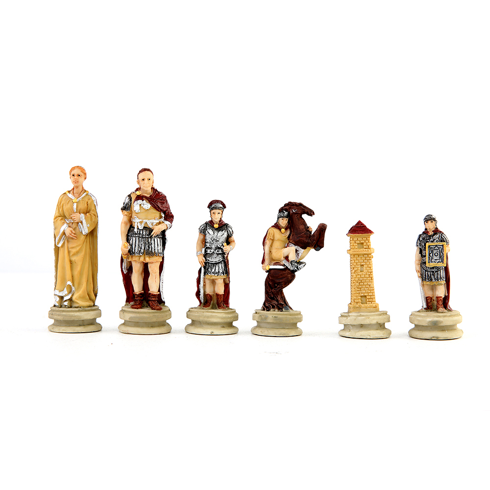 Egyptian Roman war theme resin chess set