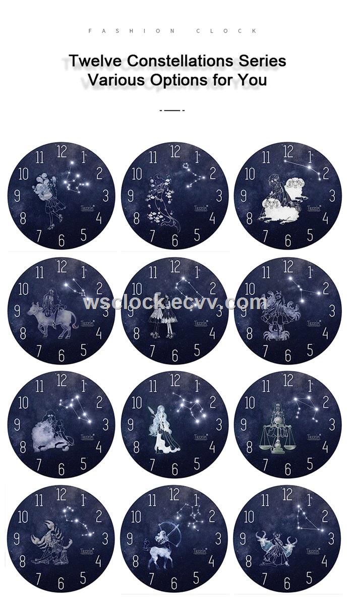 Cheap Modern Home Decoration 12 Constellations Round Wall Clock