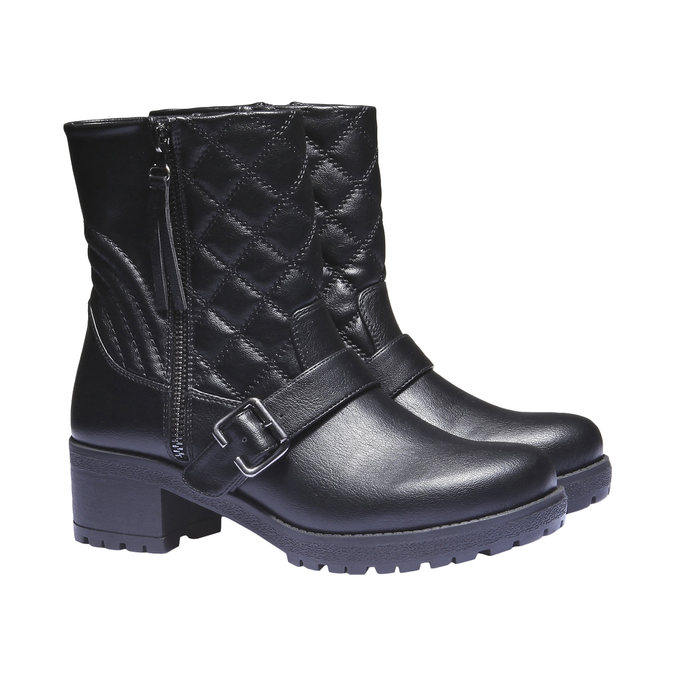 Quilted ankle boots with truck sole and leather shoes