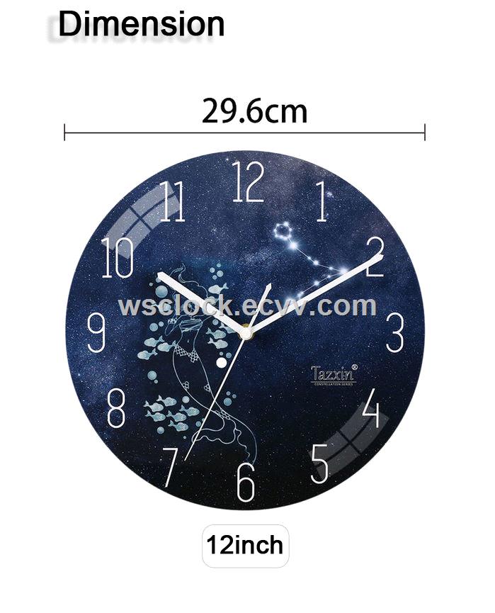 Cheap Modern Home Decoration 12 Constellations Round Wall Clock