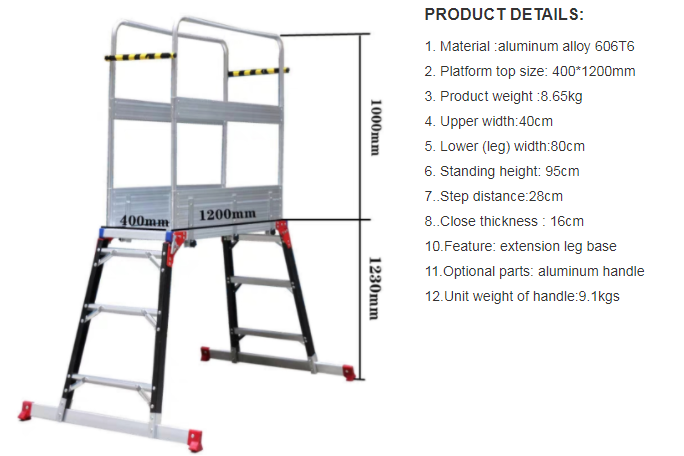 Fiberglass aluminum car washing work platform with 1230mm Standing height with guardrail