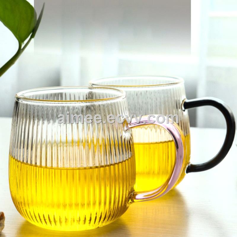Factory Sale Crystal GLogo Customized Ripple Crinkle Shape Glass Tea Coffee Cup With Colorful Handle