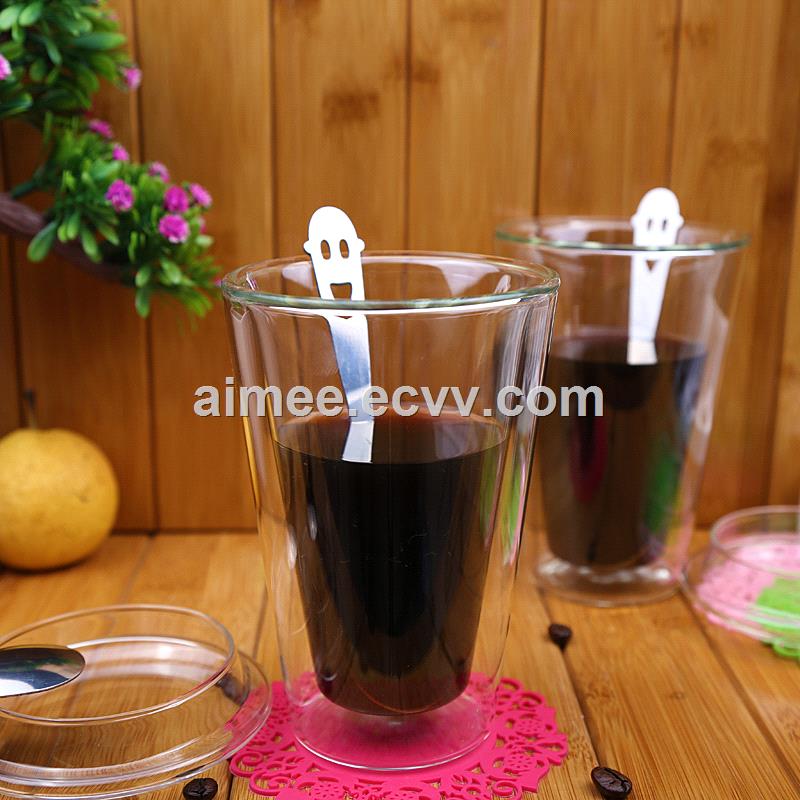 Wholesale Straight Line Insulated Double Wall Layer Glass coffee Mugs Clear Coffee Cup
