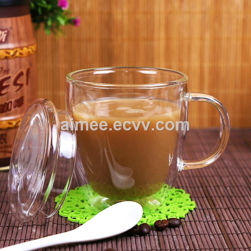Logo Customized Best Double Walled Coffee Mug Cups with Glass Lid Double Wall Glass Cup