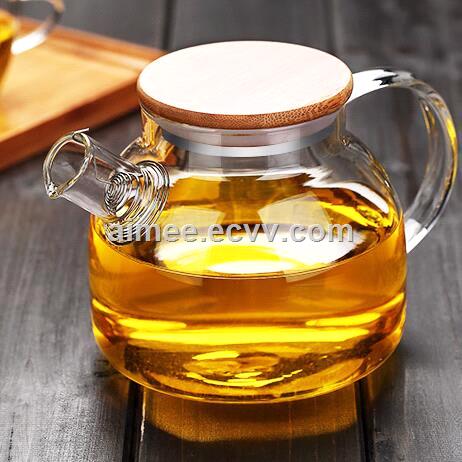 Heat Resistant China factory wholesale hot water filter tea kettle glass pot pitcher with bamboo lid Logo Customized
