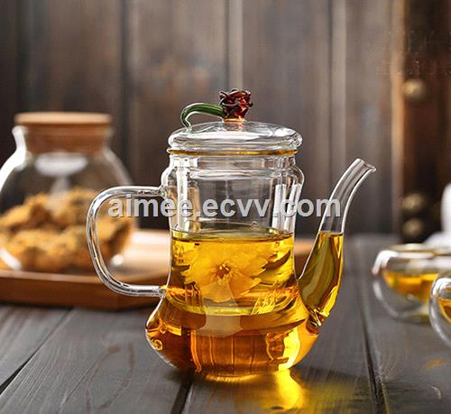 Heat Resistant Explosionproof Glass teapot Transparent Tea Services Set Unique Design Teapot Insufer Warmer