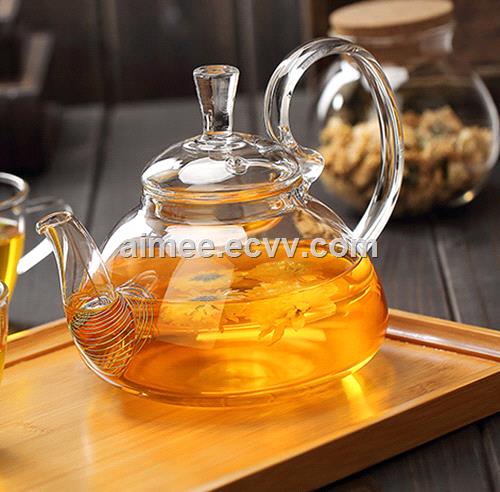 Clear Pyrex glass teapot arabesque Design to prevent the lid from falling off chinese tea kettle