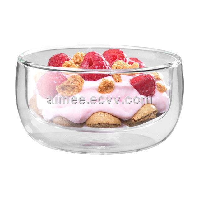 heat resistant Double walled borosilicate glass salad dessert ice cream bowl