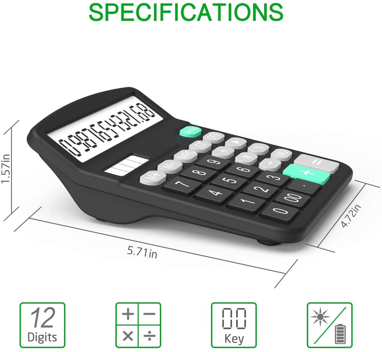 Desktop Basic Calculators with 12 Digit Large LCD Display Solar Battery Dual Power Office Calculator