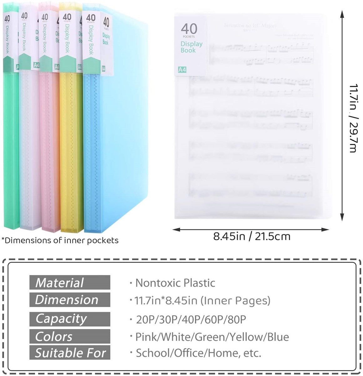 A4 size file folder plastic 30 pockets display Book office stationery clear book file folder