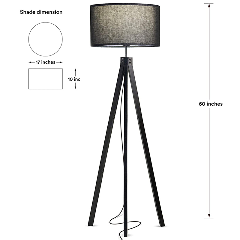 Dimmable LED Light, Modern Solid Wood Tripod Floor Lamp, Tall Free Standing Lamp for Bedroom Office