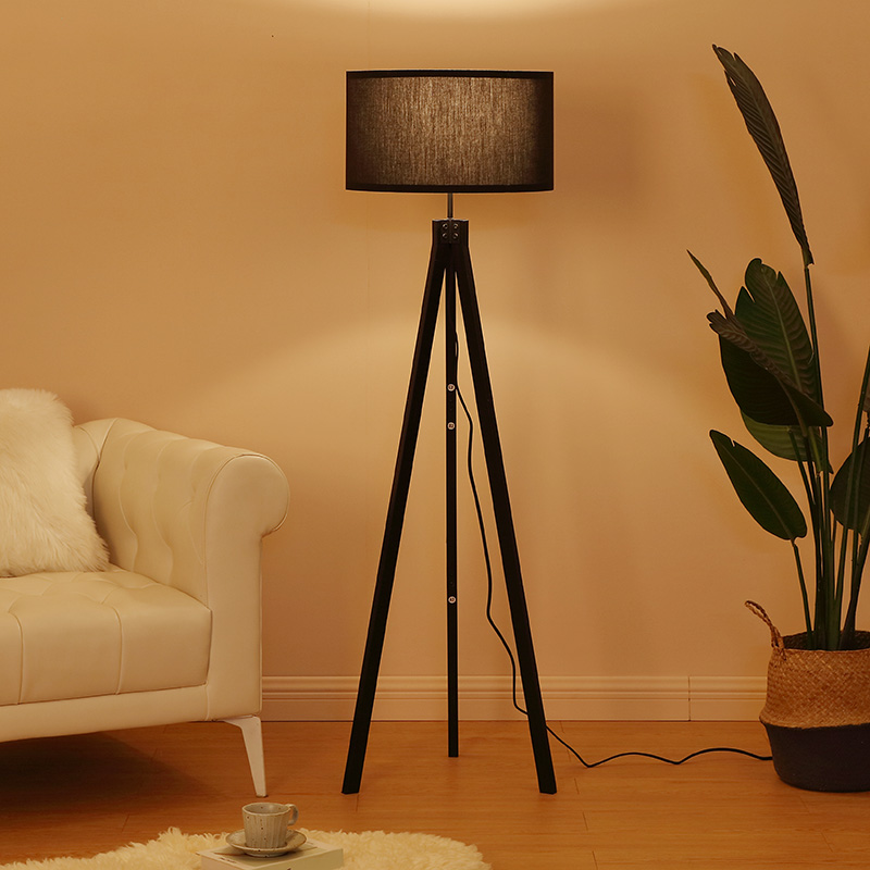 Dimmable LED LightModern Solid Wood Tripod Floor LampTall Free Standing Lamp for Bedroom Office