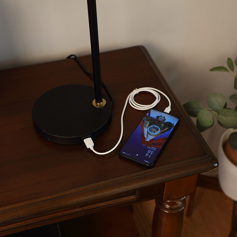 LED Light Industrial Black Metal Table Lamp with Adjustable HeadDesk Lamp with USB Charging Port