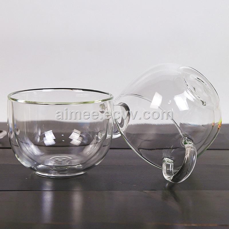 Logo Custom DoubleWalled Glass Bowl With Handle Double Layer Glass Bowl For Salad Oatmeal