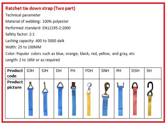 Tie down strap with ratchet buckle double J hook cargo control restraint system flat bed solution