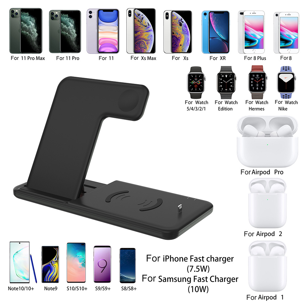 the top 15W Qi Fastest Wireless Charger Stand for iPhone 11 XR X 8 Apple Watch 4 in 1 Foldable Charging Dock Station