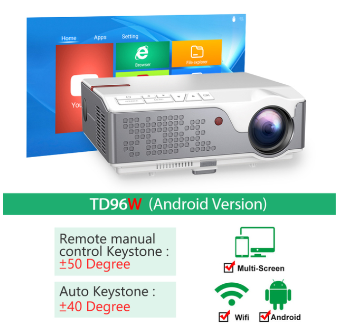 Yanyi HD Projector TD96 Native 1920 x 1080P LED Supports WiFi 5G Video Home Cinema 3D Smart Movie Game Projector