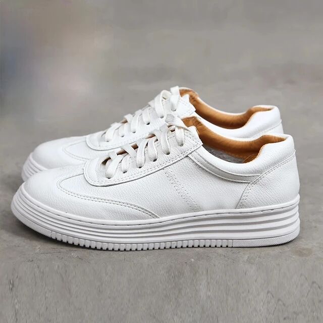 Fashion White Split Leather Women White Shoes Lace UpPlatform Women Casual Shoe Womens sports shoes 04
