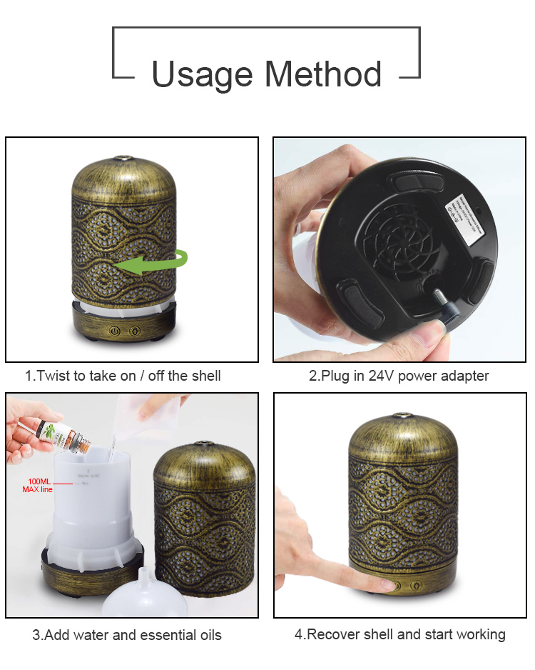 Vintage Chinese Style 7 Colors Aroma Diffuser Air Humidifier 100ML Essential Oil Diffuser