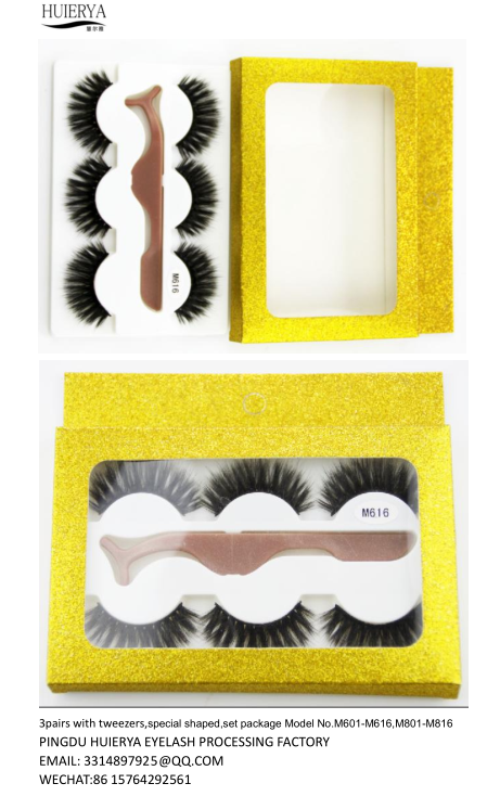 3 pairs one tray with tweezer eyelashes special shaped set package