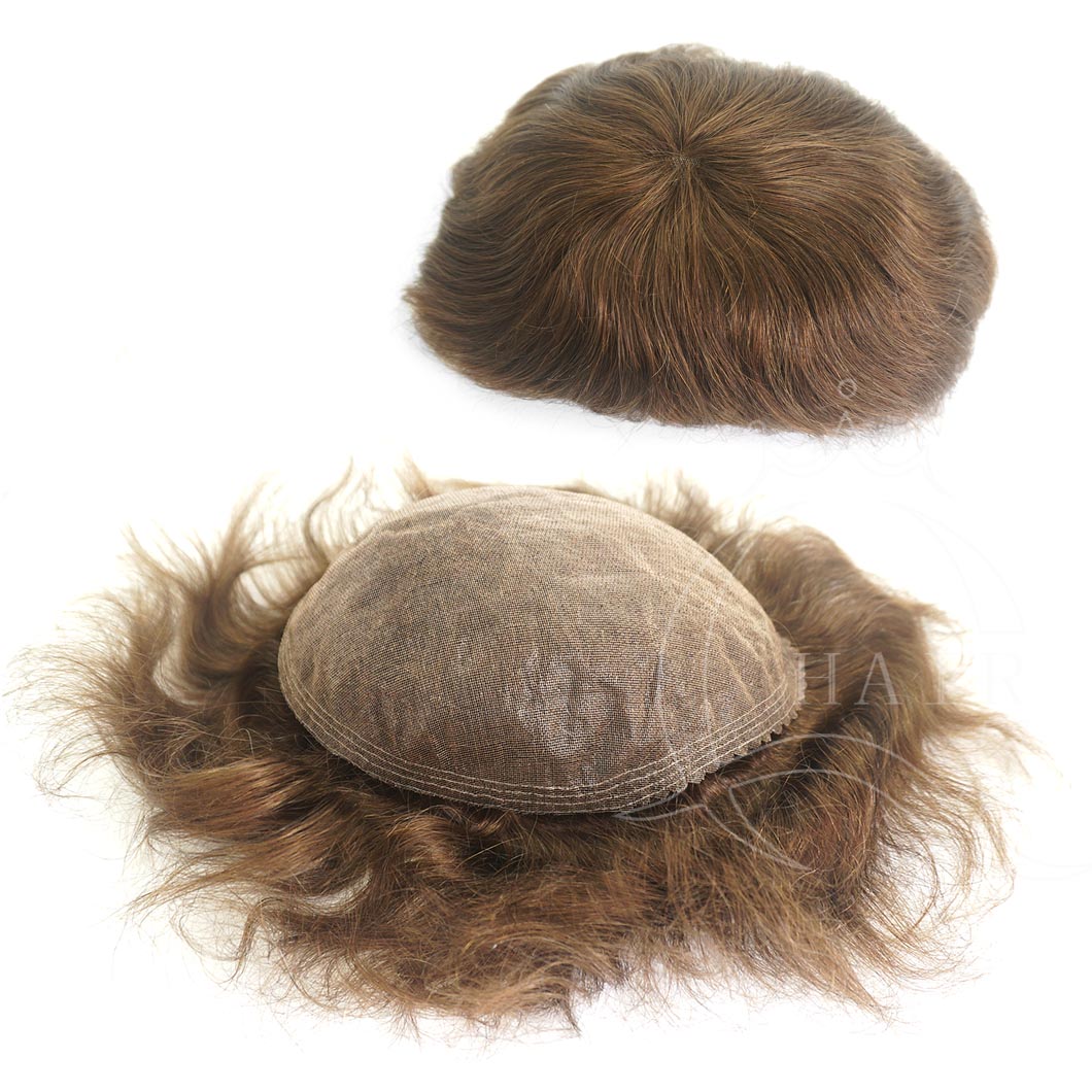 Fine Welded Everlasting Breathable Mono Toupee 46inch Length Real Human Hair 8X10 Inches Light Brown Color Toupee Light