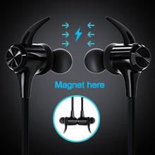 16 Hrs Work IPX7 Waterproof Bluetooth 50 Sports Wireless Headphones with Magnetic Connection for Running Builtin Mic