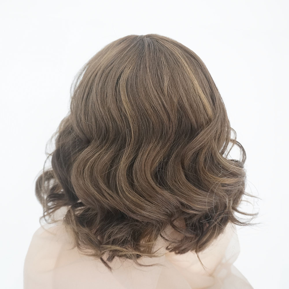 A13 inches brown color with highlight remy hair wigs jewish wig