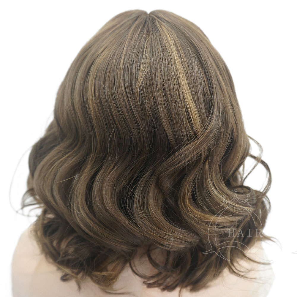 A13 inches brown color with highlight remy hair wigs jewish wig