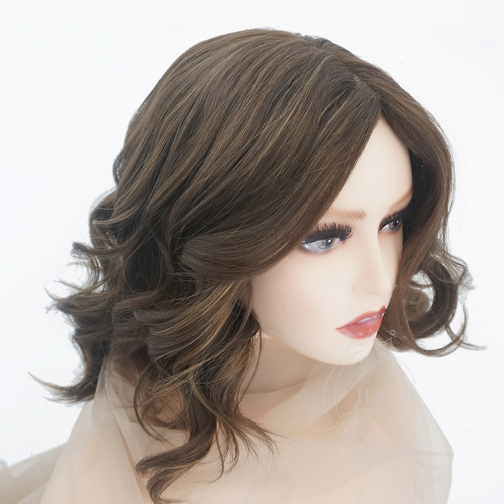 A13 inches brown color with highlight remy hair wigs jewish wig