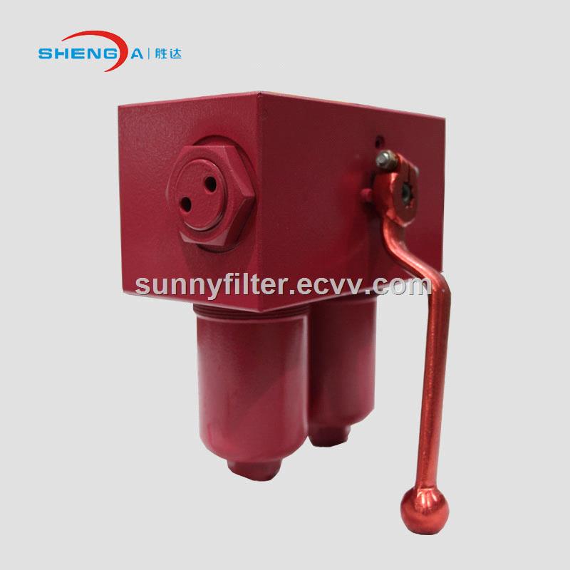 Duplex hydraulic pressure oil filter inline filter assembly