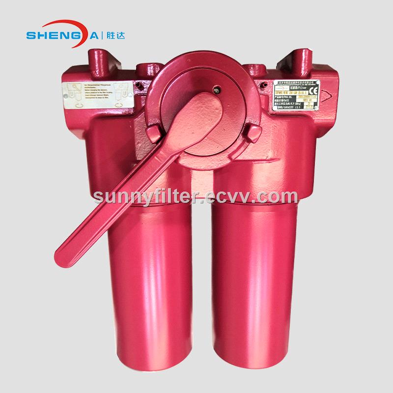 Lubricant oil system inline duplex oil filter housing