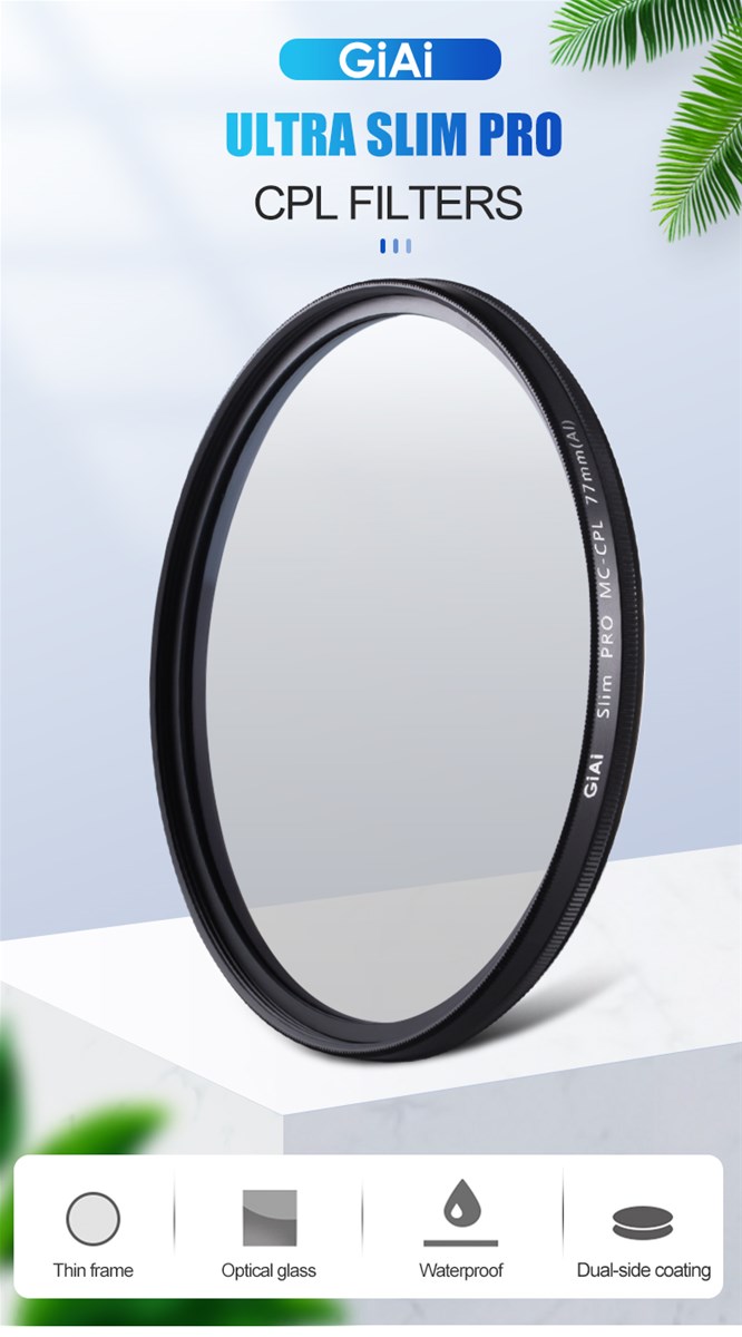 GiAi 55mm Nano Coated Circular Polarizer Filter Camera CPL Filter