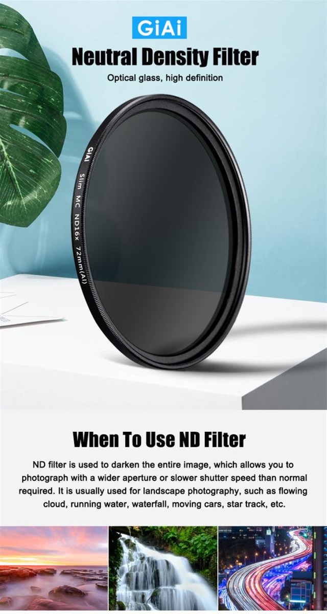 GiAi Pro 55mm Camera ND Filter Neutral Density Filter ND1000 for Camera Lens