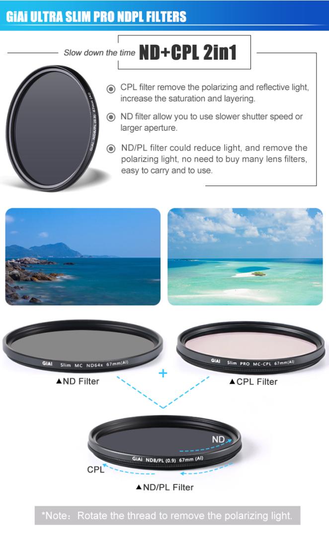 GiAi 55mm ND64 CPL 2in1 MultiCoating Optical Glass Neutral Density ND CPL Camera Filter