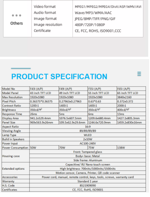 43inch 49inch 55inch standing dualscreen display digital signage