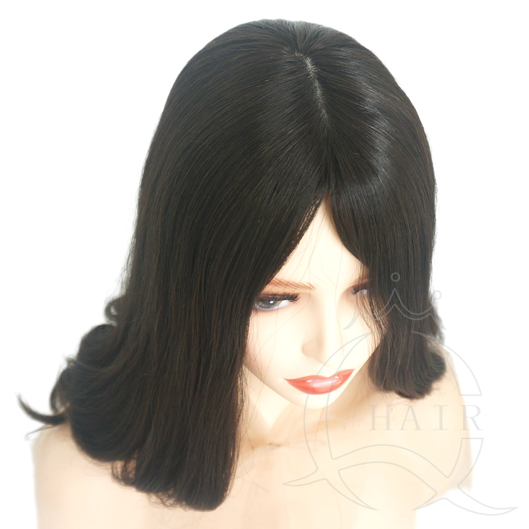 A18 inches natural black natural wave medium density standard 4x4 Jewish wig