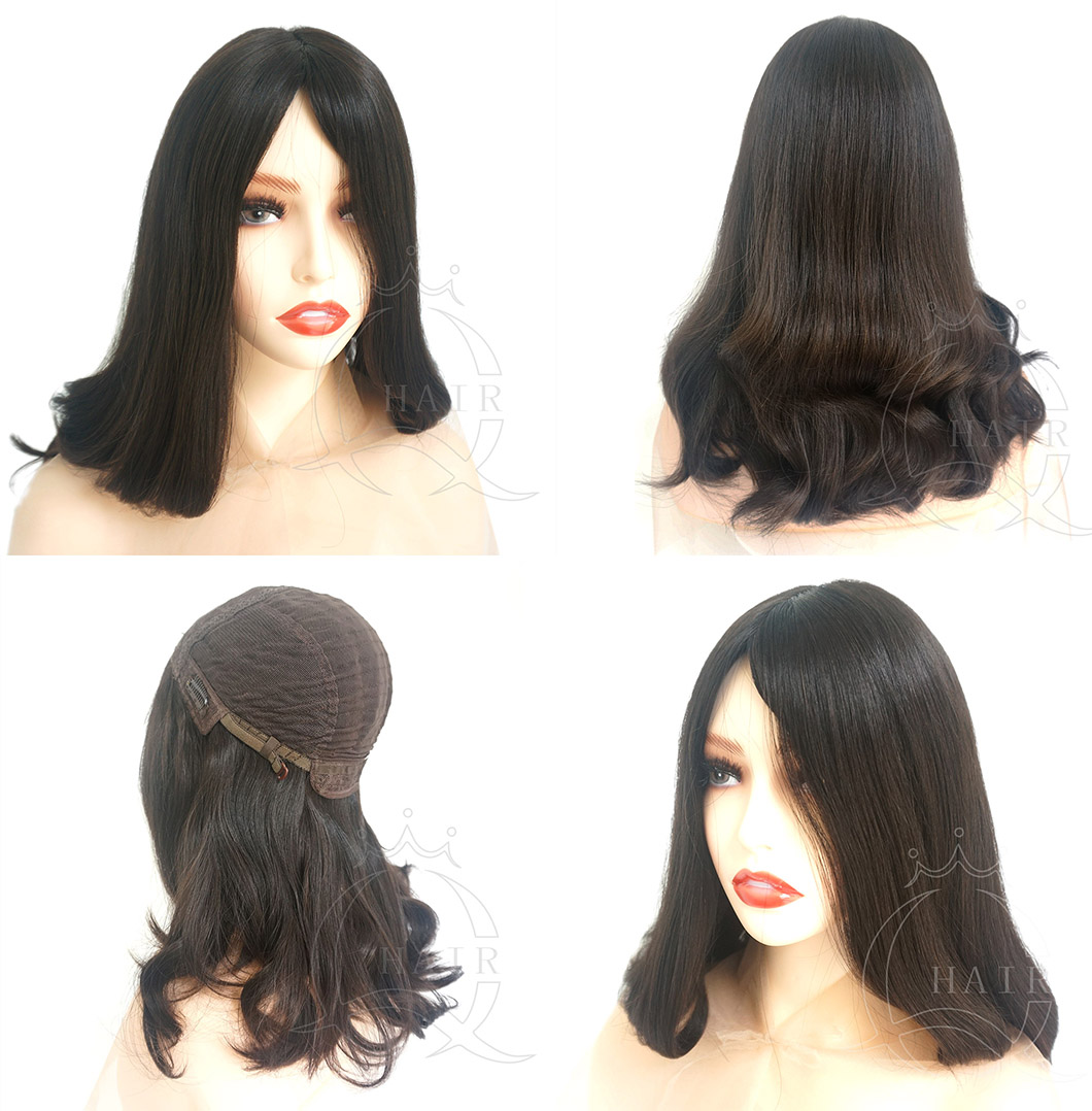A18 inches natural black natural wave medium density standard 4x4 Jewish wig
