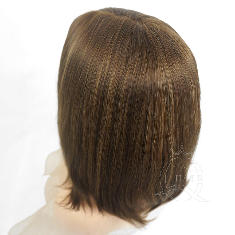 B15 inches medium brown color with slight highlight human hair wig jewish wig